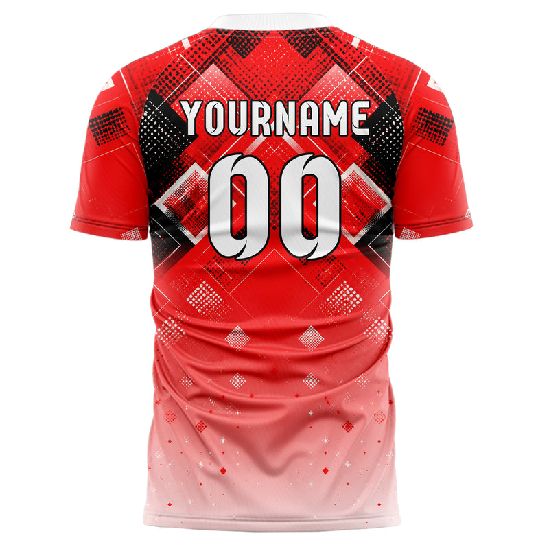 Rot lebendiges Rauten dichter Verlauf von oben Design 01-0056 individuelles Fußballtrikot back