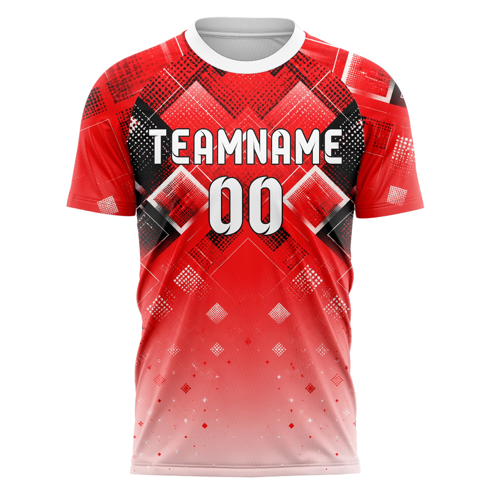 Rot lebendiges Rauten dichter Verlauf von oben Design 01-0056 individuelles Fußballtrikot front
