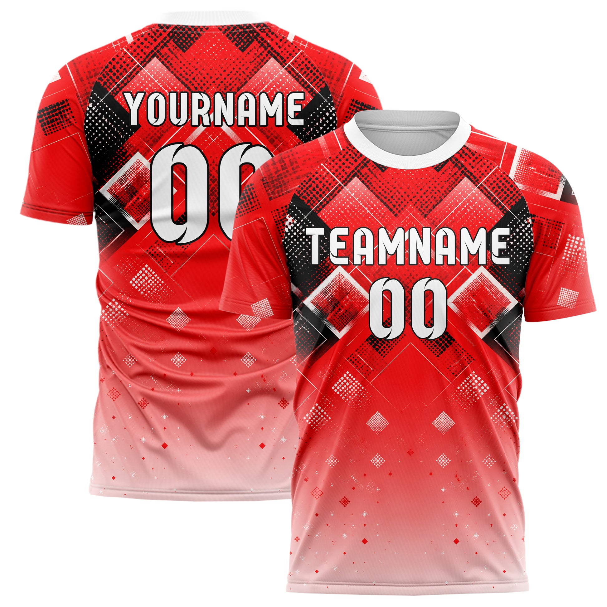Rot lebendiges Rauten dichter Verlauf von oben Design 01-0056 individuelles Fußballtrikot main