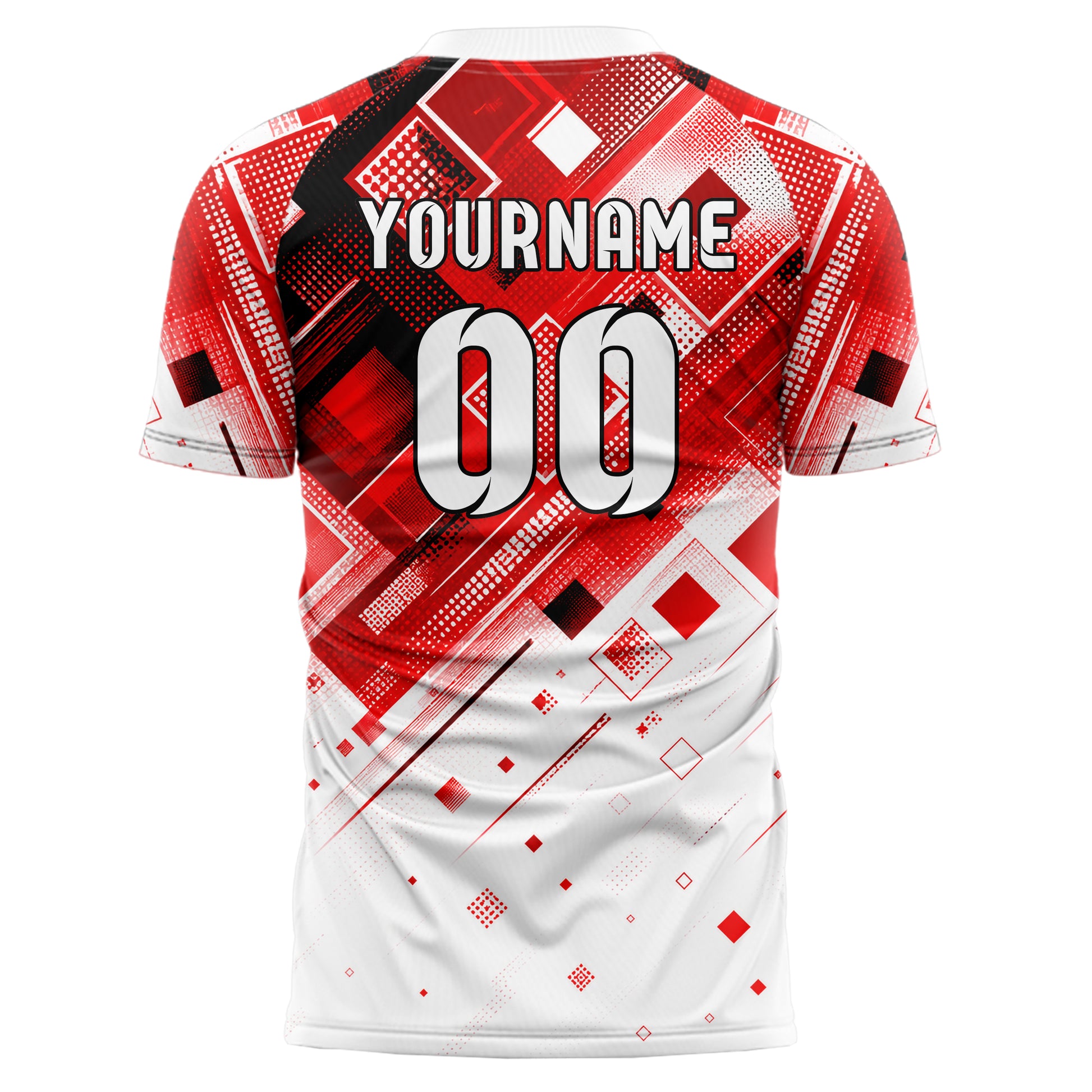 Rot lebendiges Rauten dichter Verlauf von oben Design 01-0104 individuelles Fußballtrikot back
