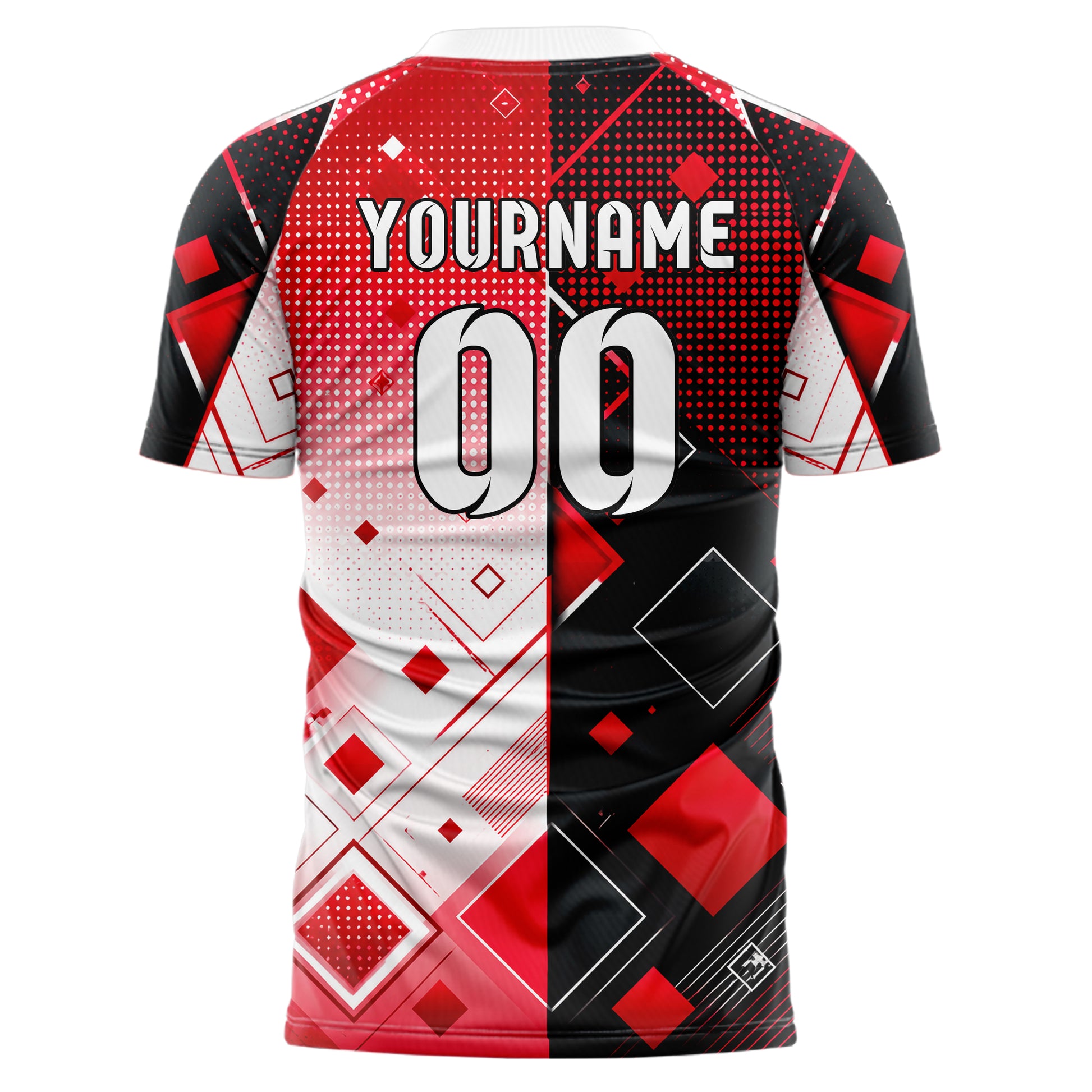 Rot lebendiges Rauten dichter Verlauf von oben Design 01-0176 individuelles Fußballtrikot back