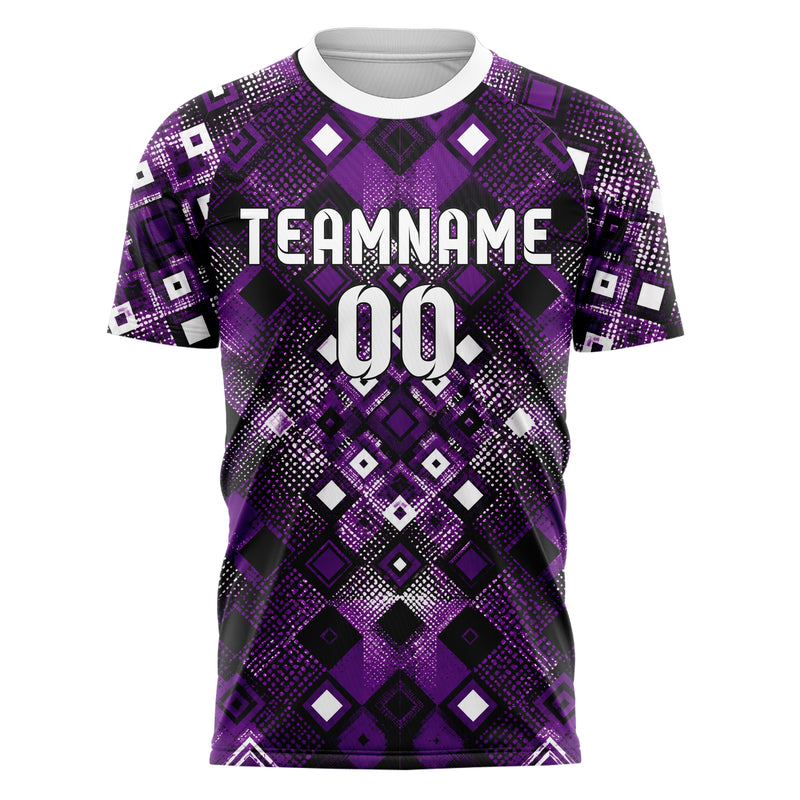 Dunkellila dunkles Rauten Square Grid Design 01-0405 individuelles Fußballtrikot front