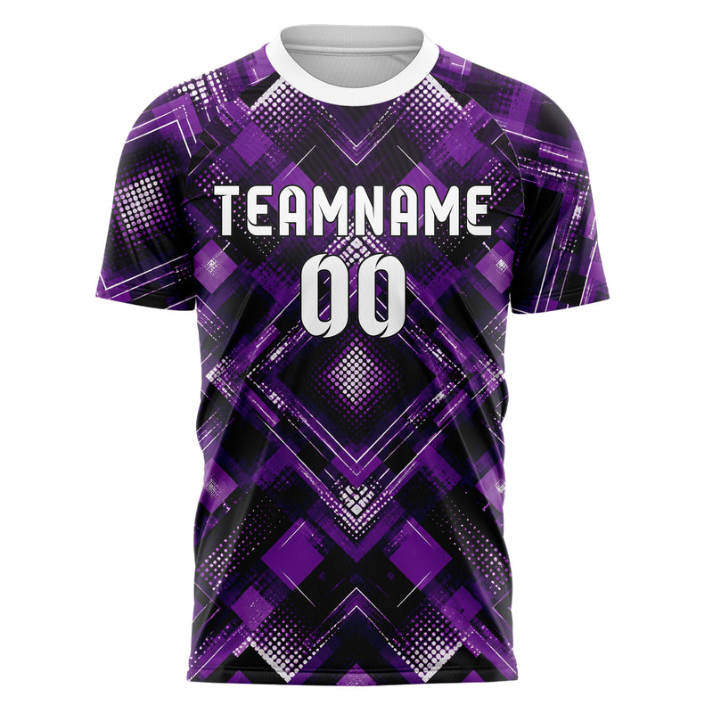 Dunkellila dunkles Rauten diagonale Tessellation Design 01-0402 individuelles Fußballtrikot front
