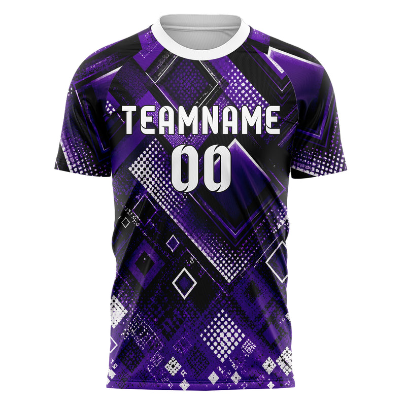 Dunkellila dunkles Rauten Layered 3D Rhombus Design 01-0459 individuelles Fußballtrikot front