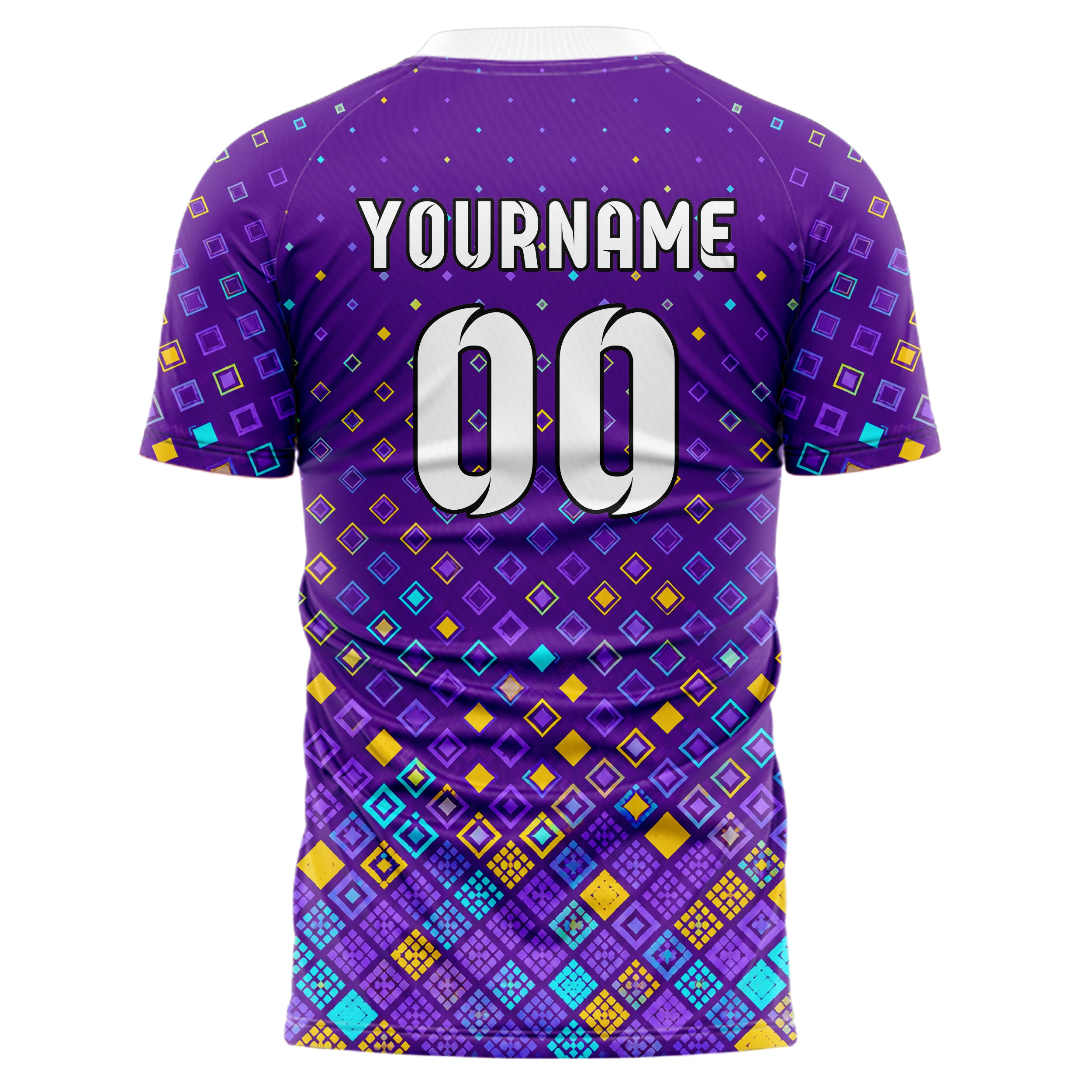 Lila lebendiges Rauten Square Grid Design 01-0077 individuelles Fußballtrikot back