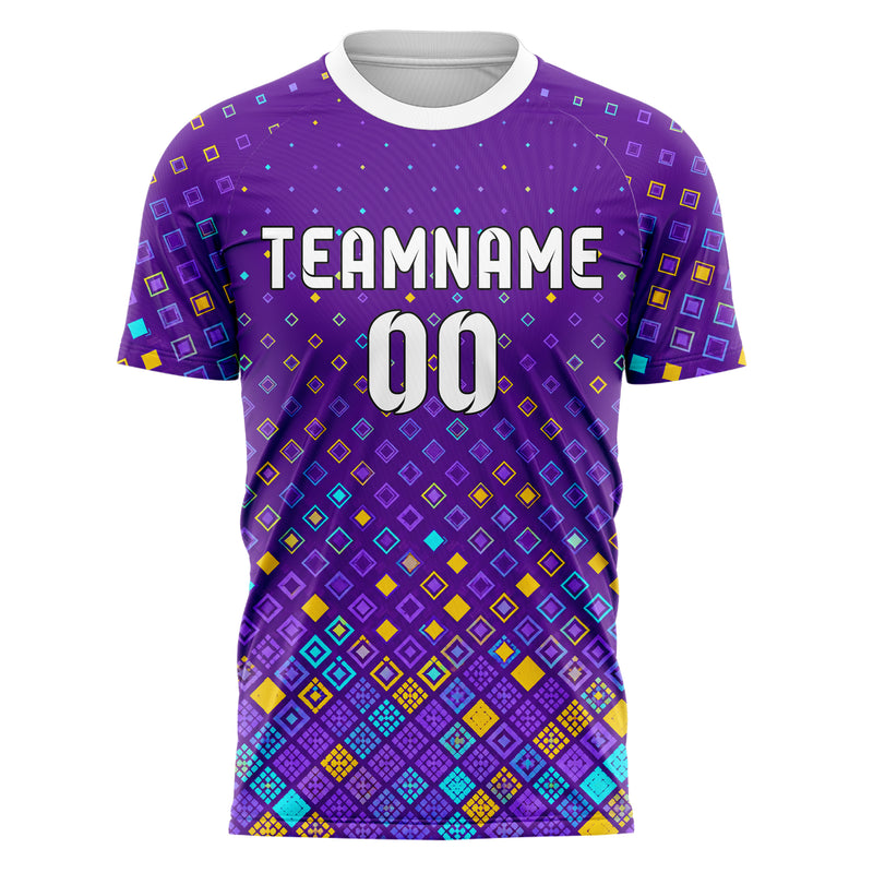 Lila lebendiges Rauten Square Grid Design 01-0077 individuelles Fußballtrikot front