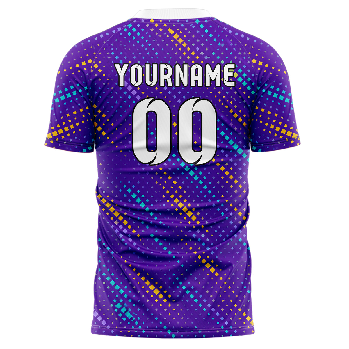 Lila lebendiges Rauten Square Grid Design 01-0293 individuelles Fußballtrikot back