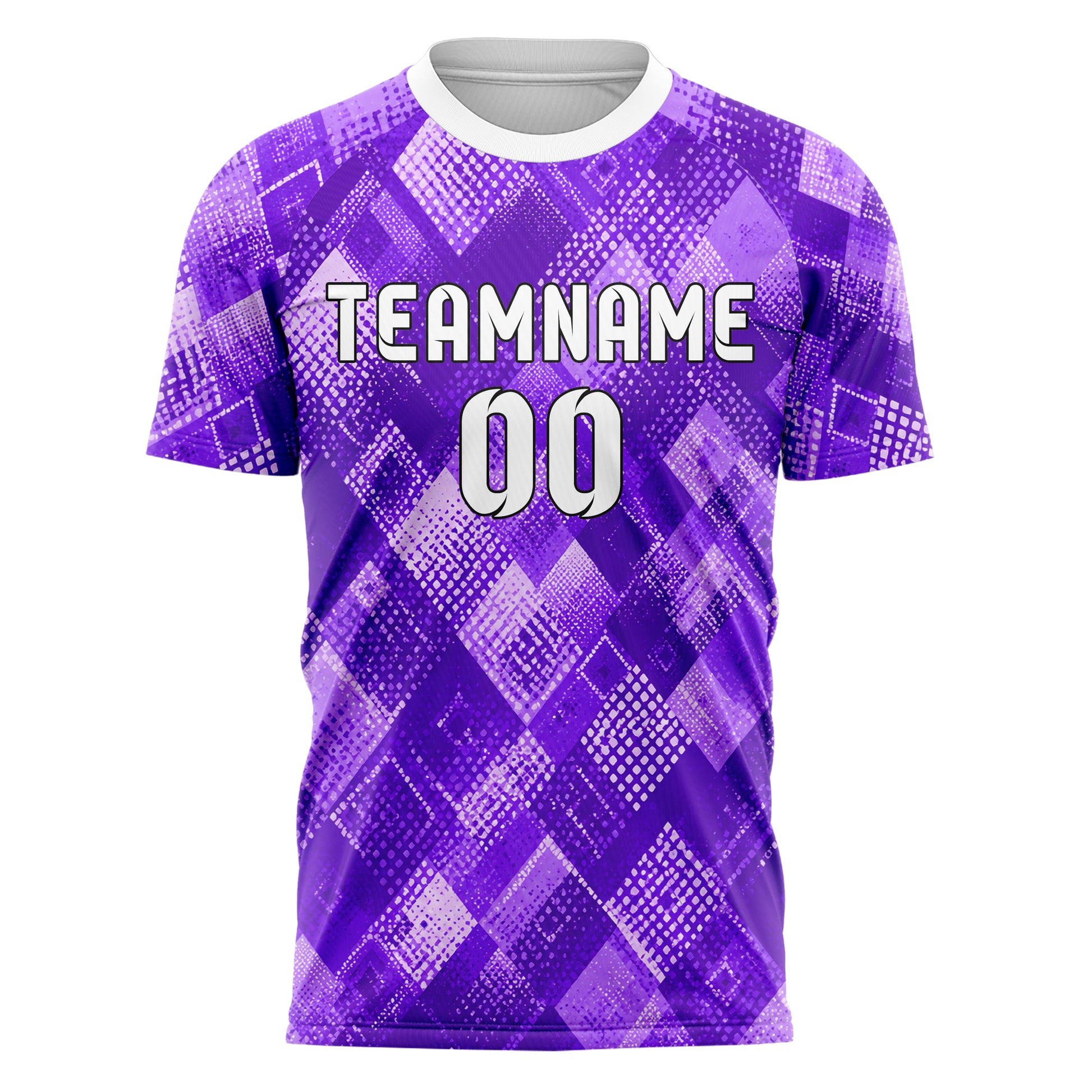 Lila lebendiges Rauten diagonale Tessellation Design 01-0370 individuelles Fußballtrikot front