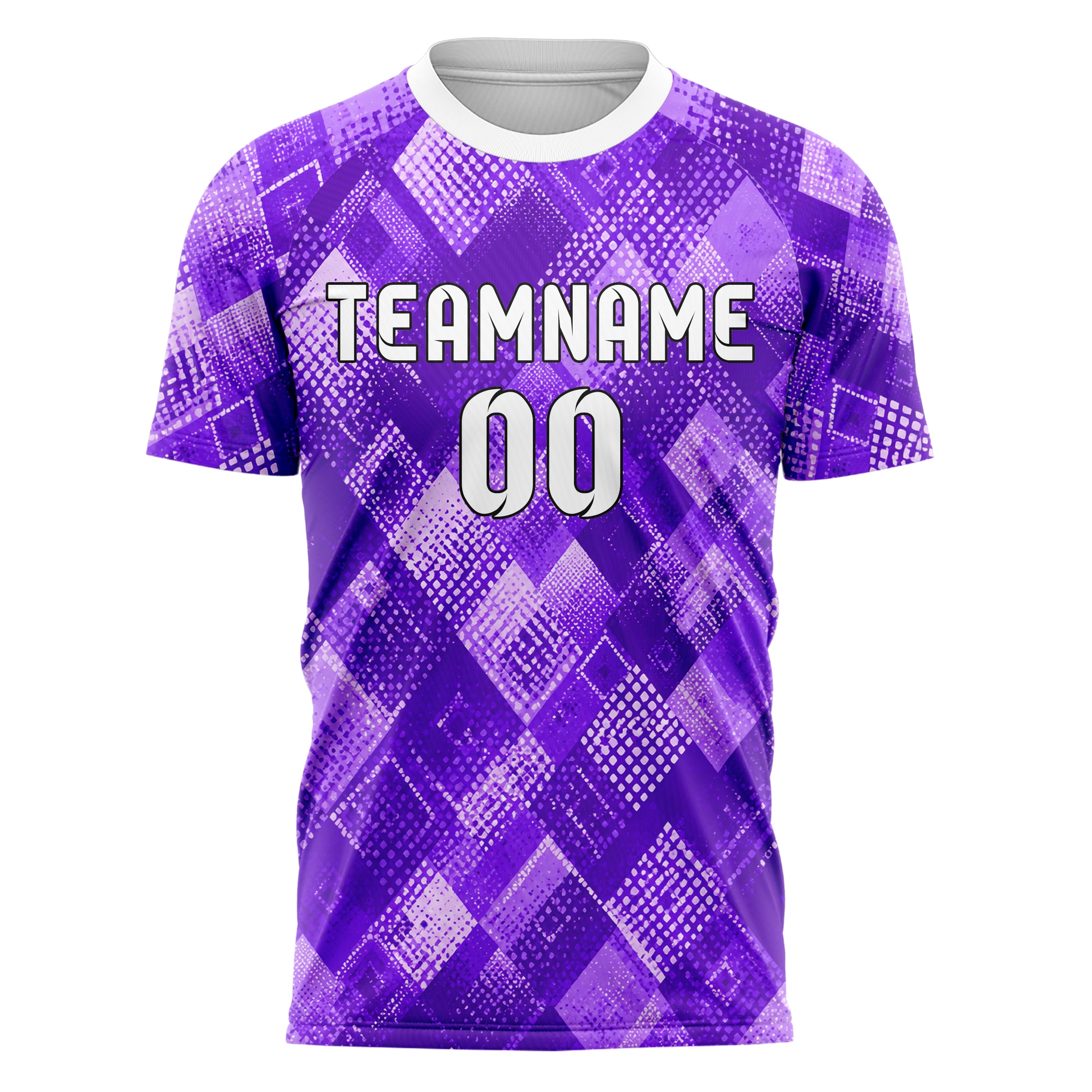 Lila lebendiges Rauten diagonale Tessellation Design 01-0370 individuelles Fußballtrikot front