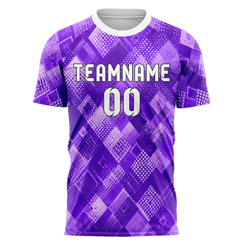 Lila lebendiges Rauten diagonale Tessellation Design 01-0370 individuelles Fußballtrikot front