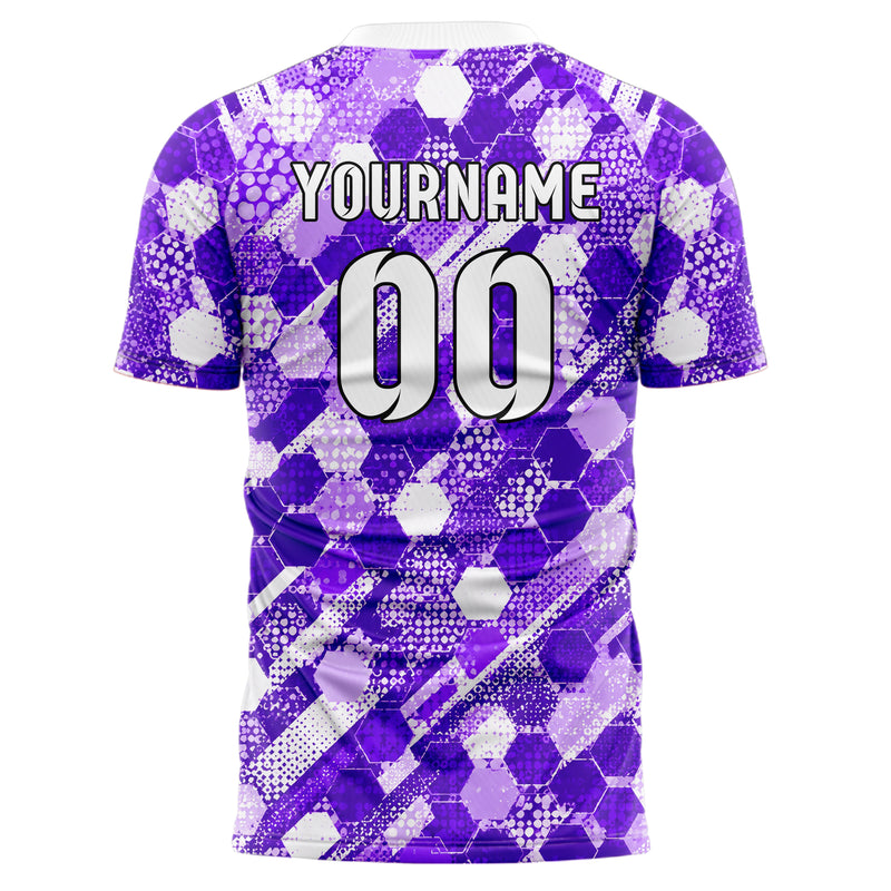 Lila lebendiges Rauten hexagonale Panels Design 01-0166 individuelles Fußballtrikot back