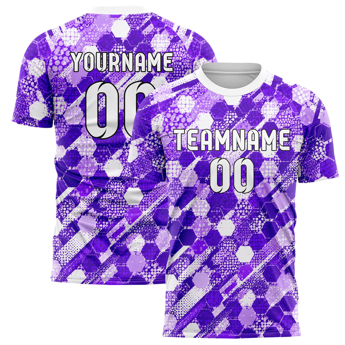 Lila lebendiges Rauten hexagonale Panels Design 01-0166 individuelles Fußballtrikot main