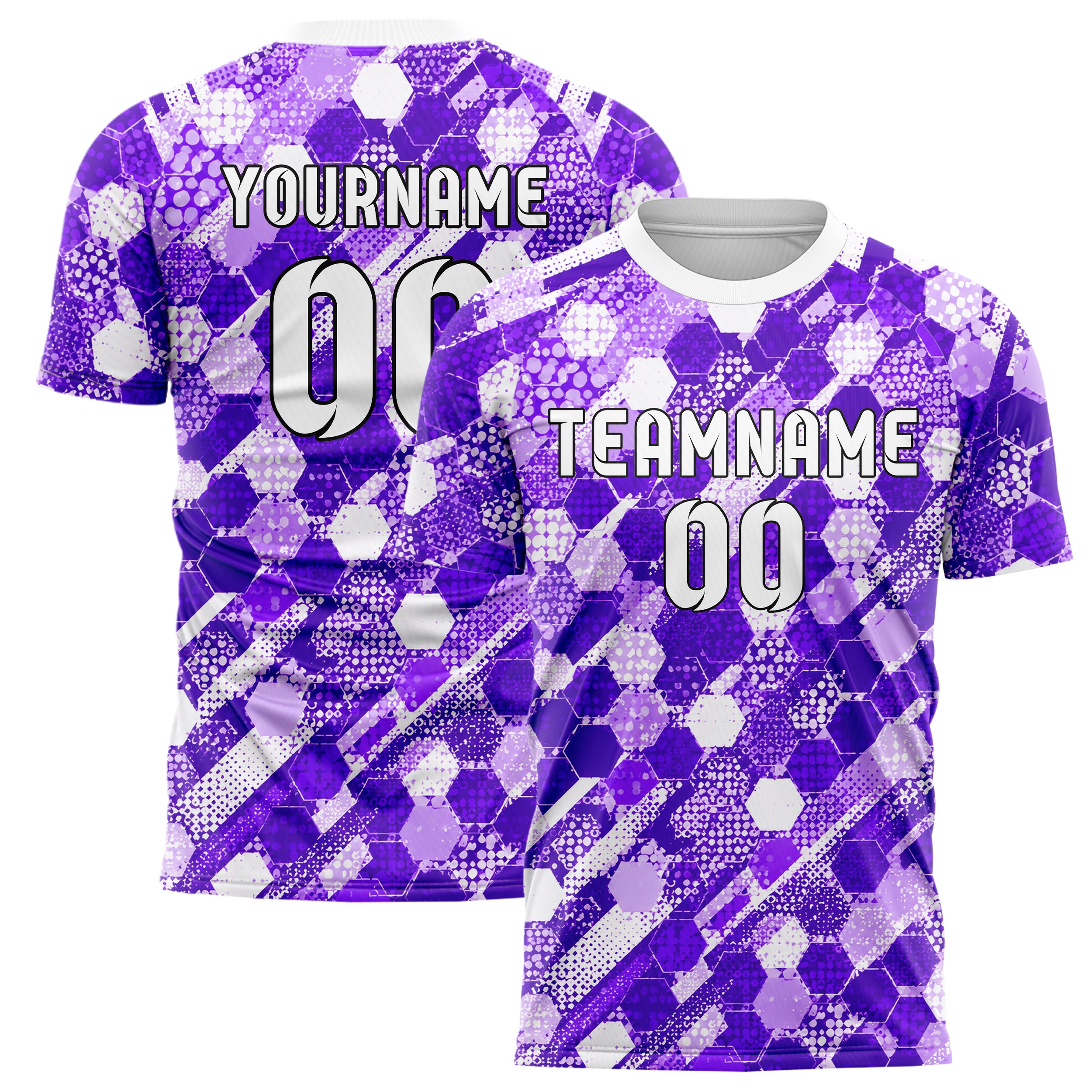 Lila lebendiges Rauten hexagonale Panels Design 01-0166 individuelles Fußballtrikot main