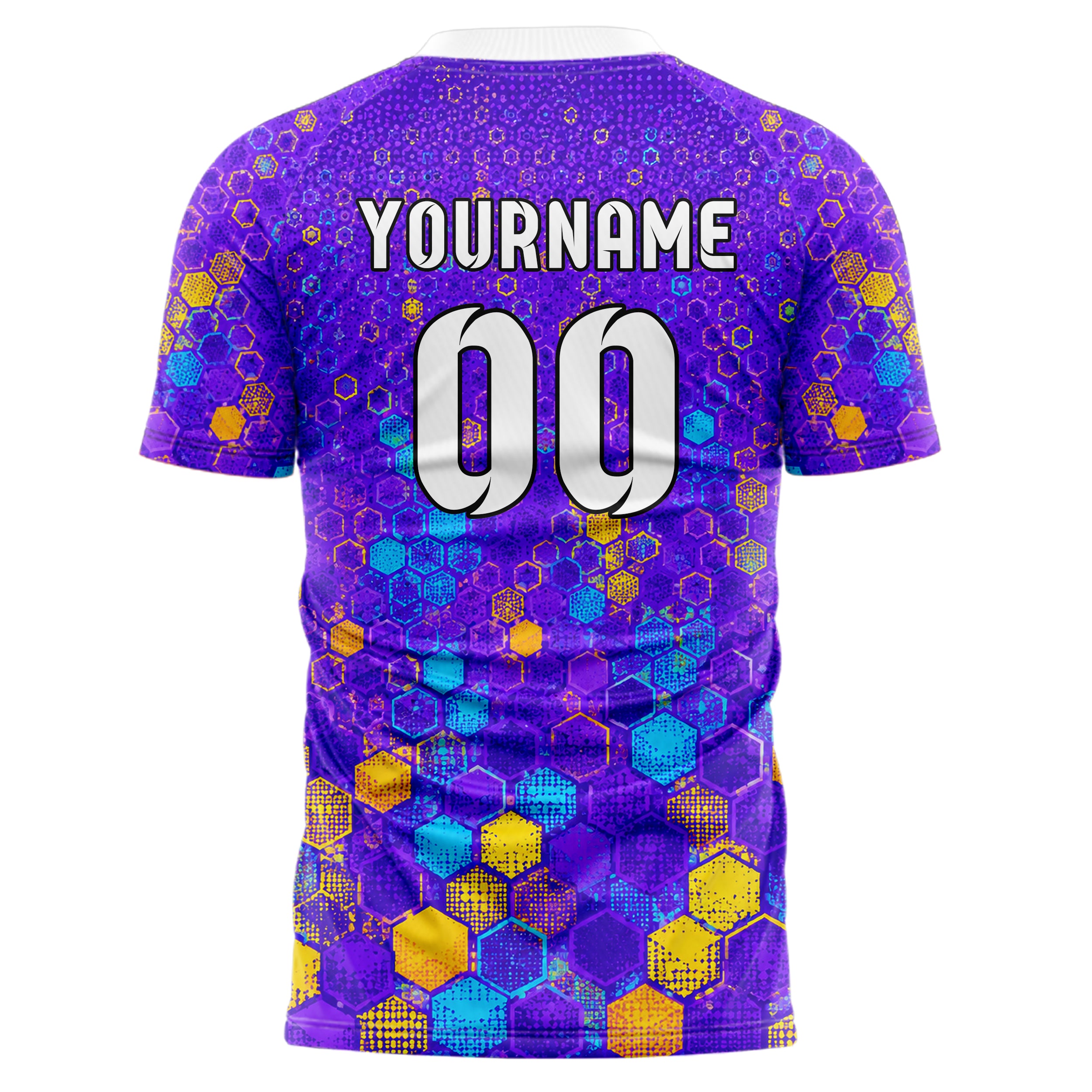 Lila lebendiges Rauten hexagonale Panels Design 01-0302 individuelles Fußballtrikot back