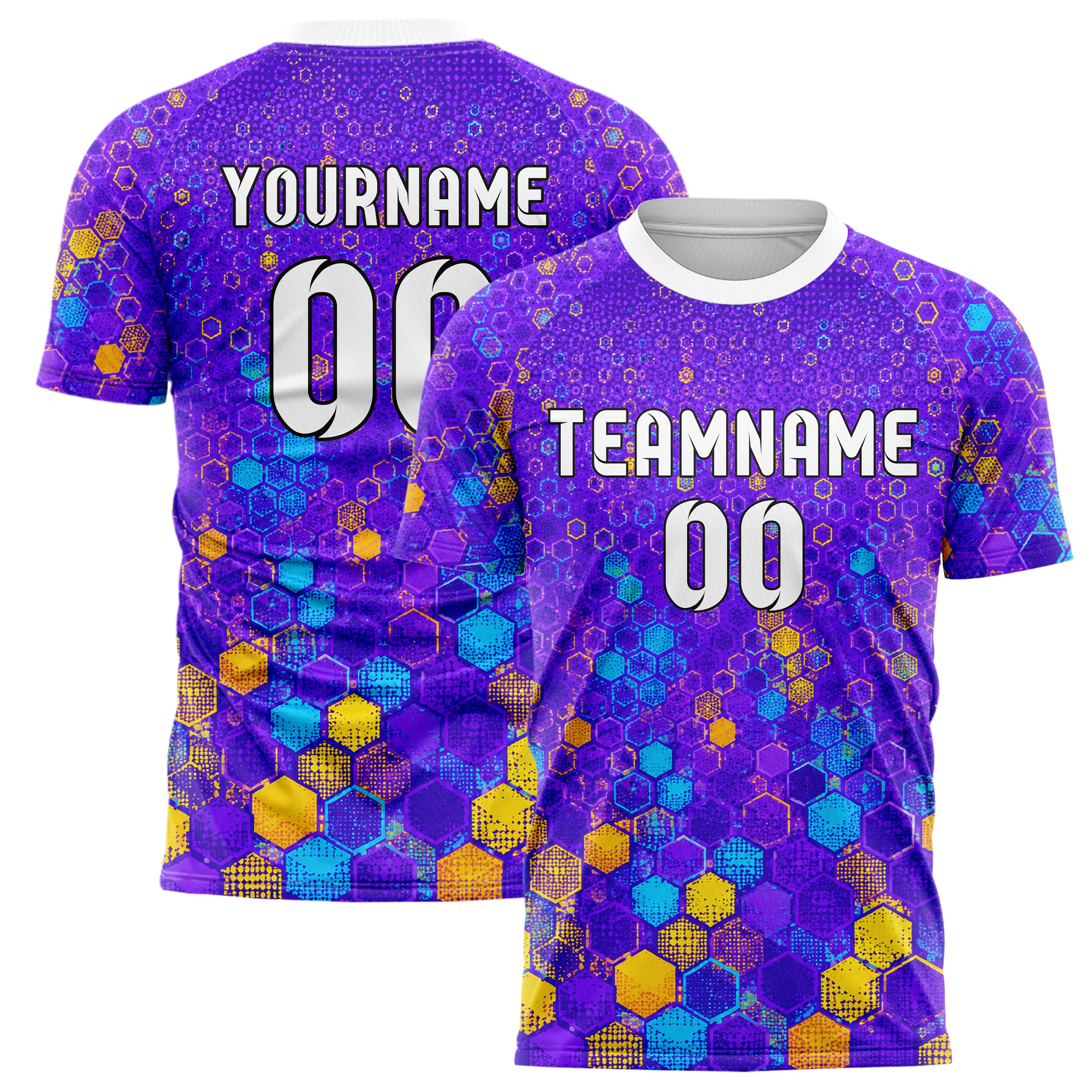 Lila lebendiges Rauten hexagonale Panels Design 01-0302 individuelles Fußballtrikot main