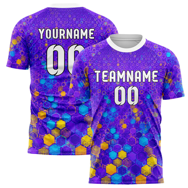 Lila lebendiges Rauten hexagonale Panels Design 01-0302 individuelles Fußballtrikot main
