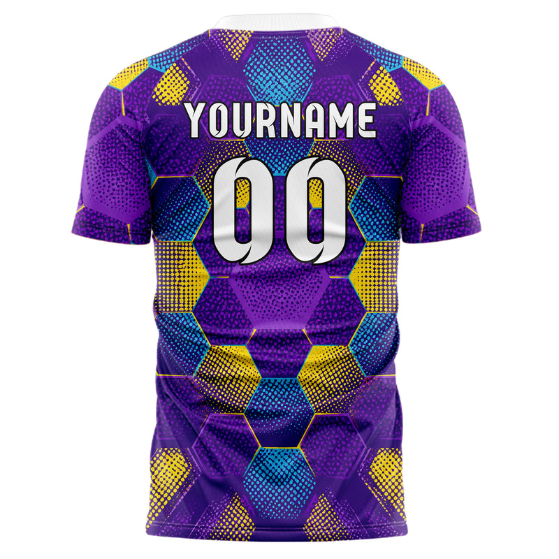 Lila lebendiges Rauten hexagonale Panels Design 01-0422 individuelles Fußballtrikot back