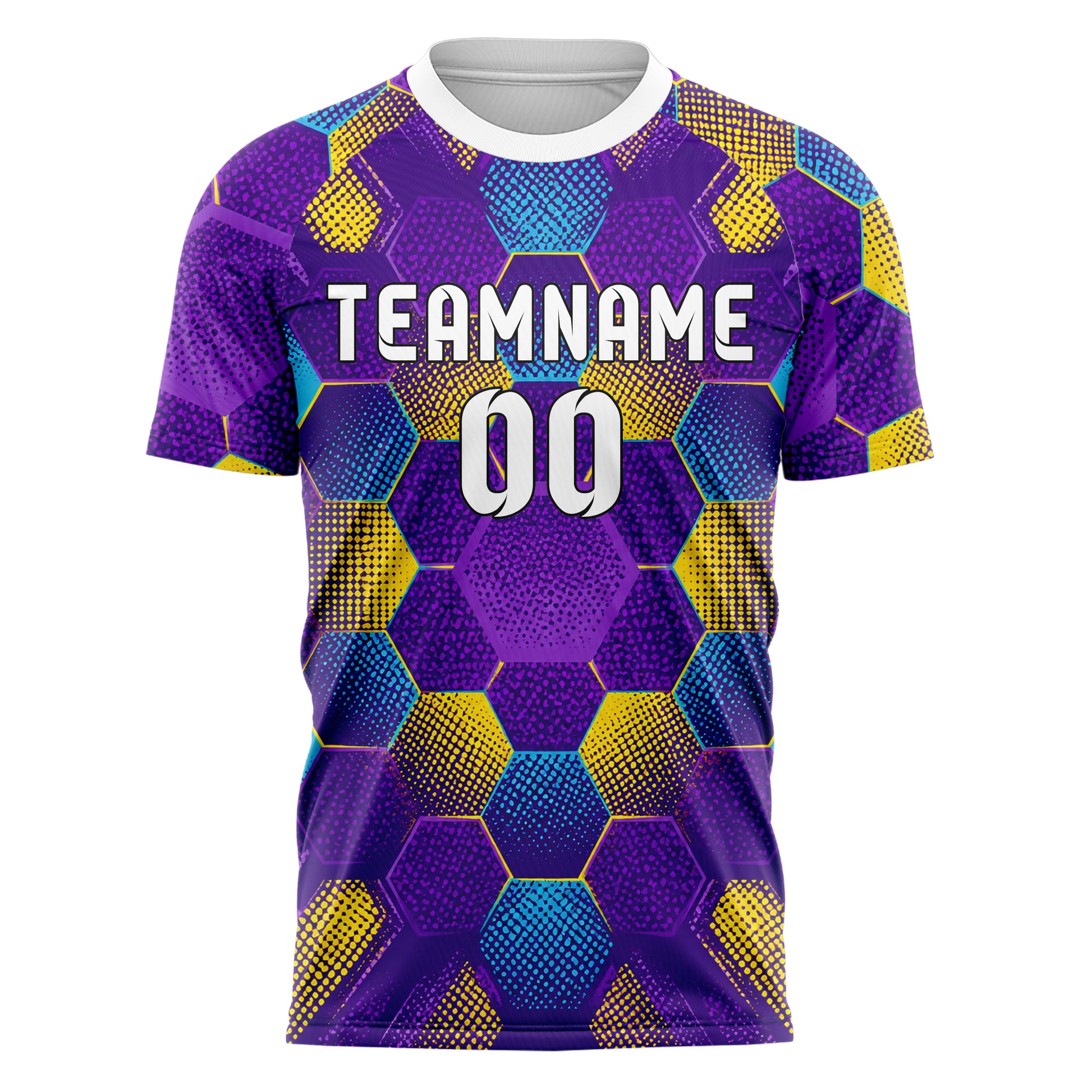 Lila lebendiges Rauten hexagonale Panels Design 01-0422 individuelles Fußballtrikot front