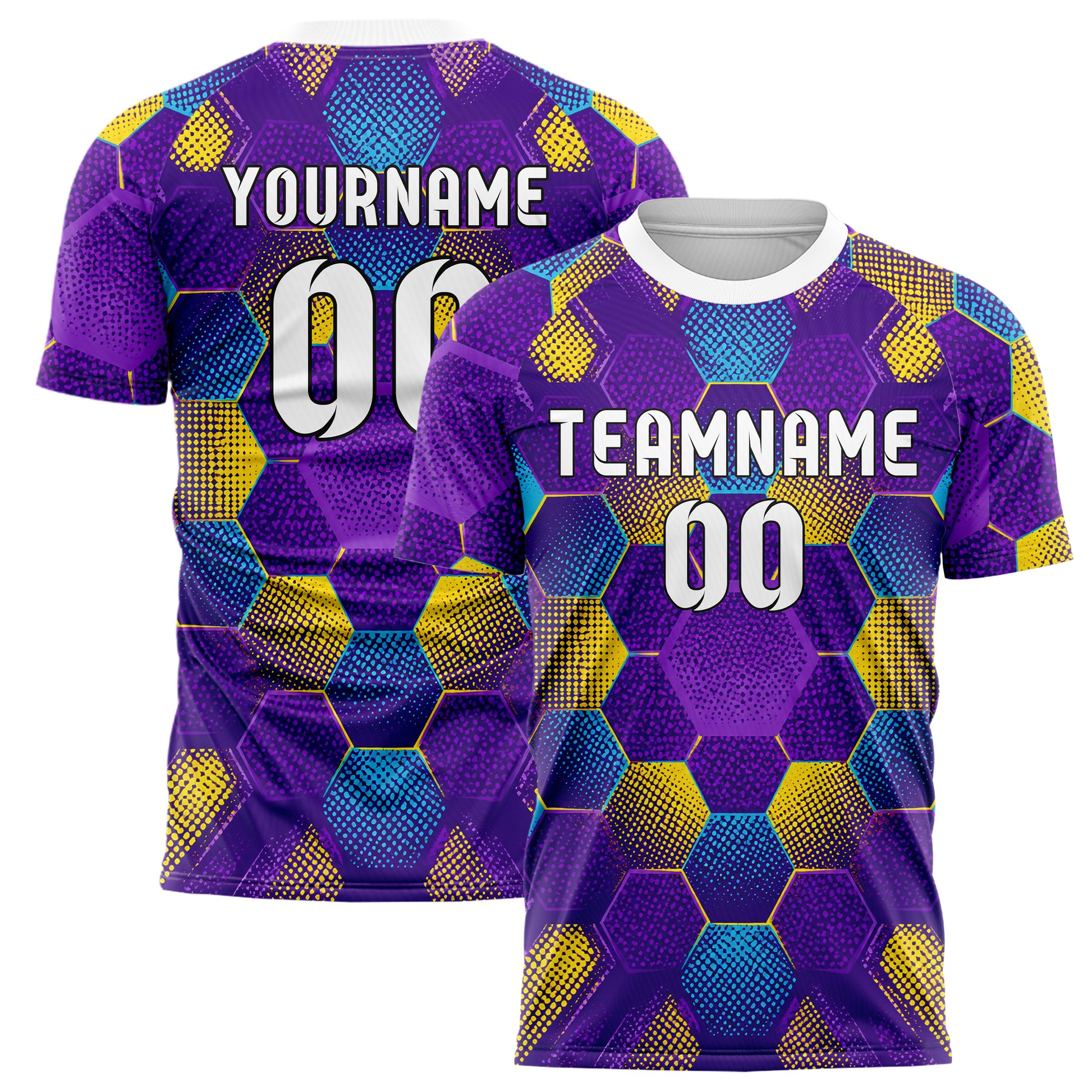 Lila lebendiges Rauten hexagonale Panels Design 01-0422 individuelles Fußballtrikot main