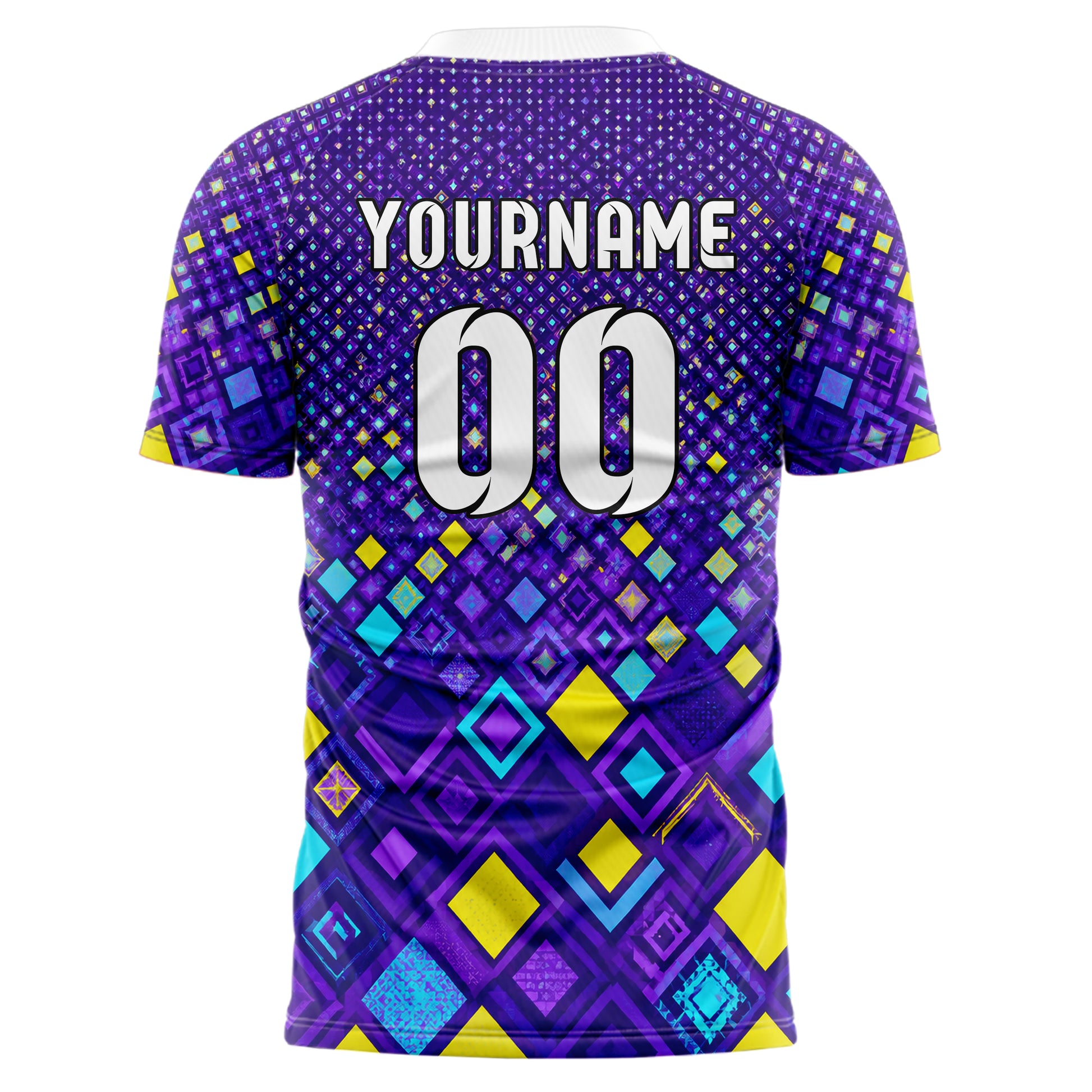 Lila lebendiges Rauten Micro to Macro Gradient Design 01-0452 individuelles Fußballtrikot back