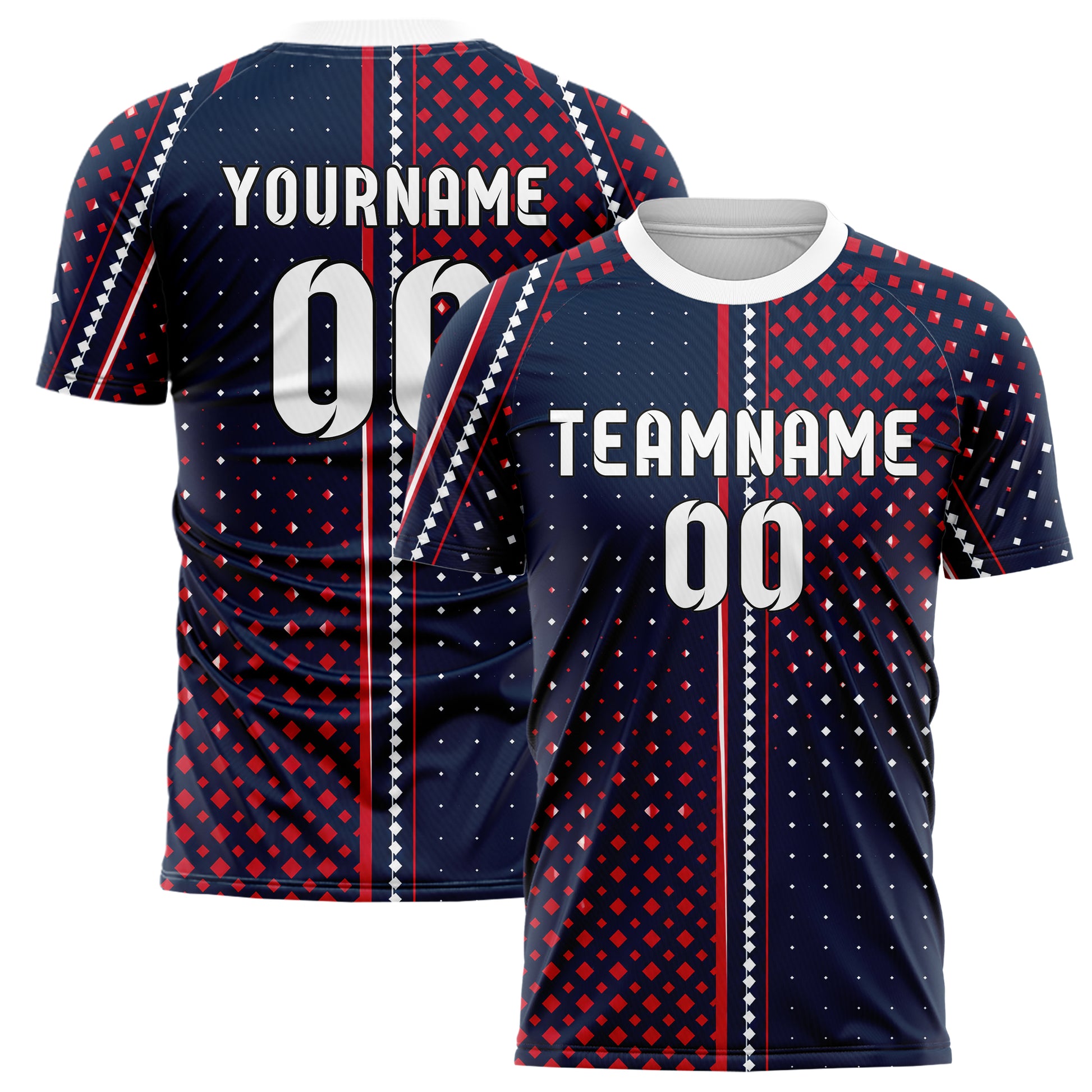 Marineblau klassisches Rauten Square Grid Design 01-0221 individuelles Fußballtrikot main