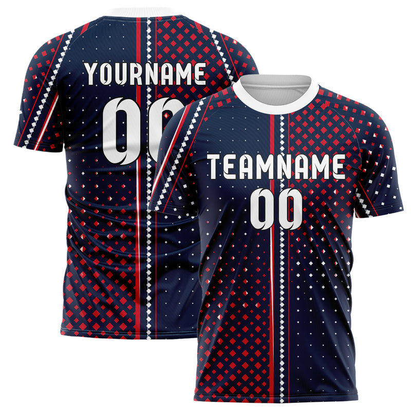 Marineblau klassisches Rauten Square Grid Design 01-0221 individuelles Fußballtrikot main