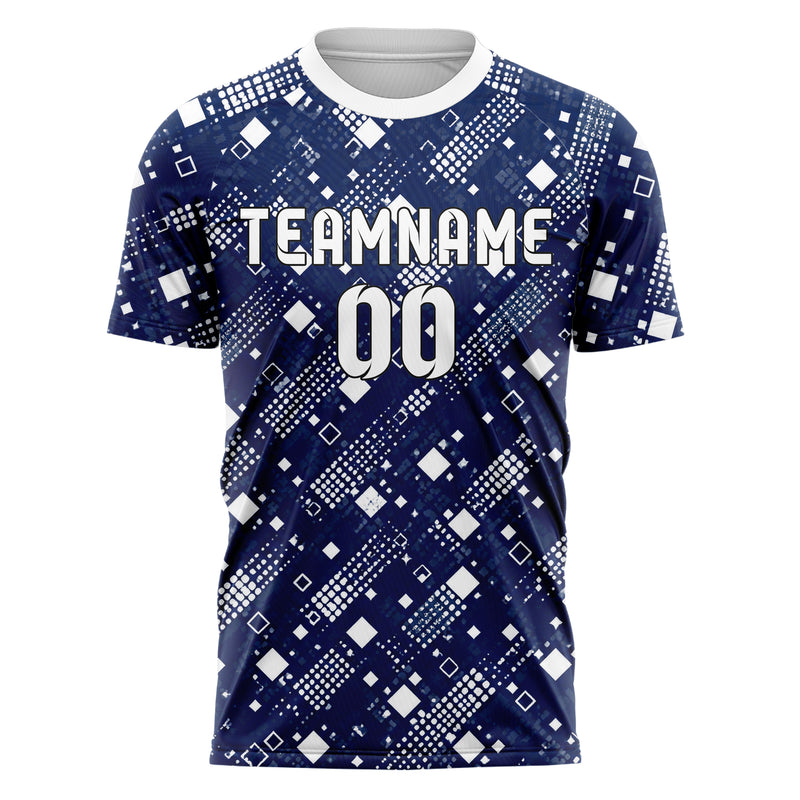 Marineblau klassisches Rauten Square Grid Design 01-0229 individuelles Fußballtrikot front