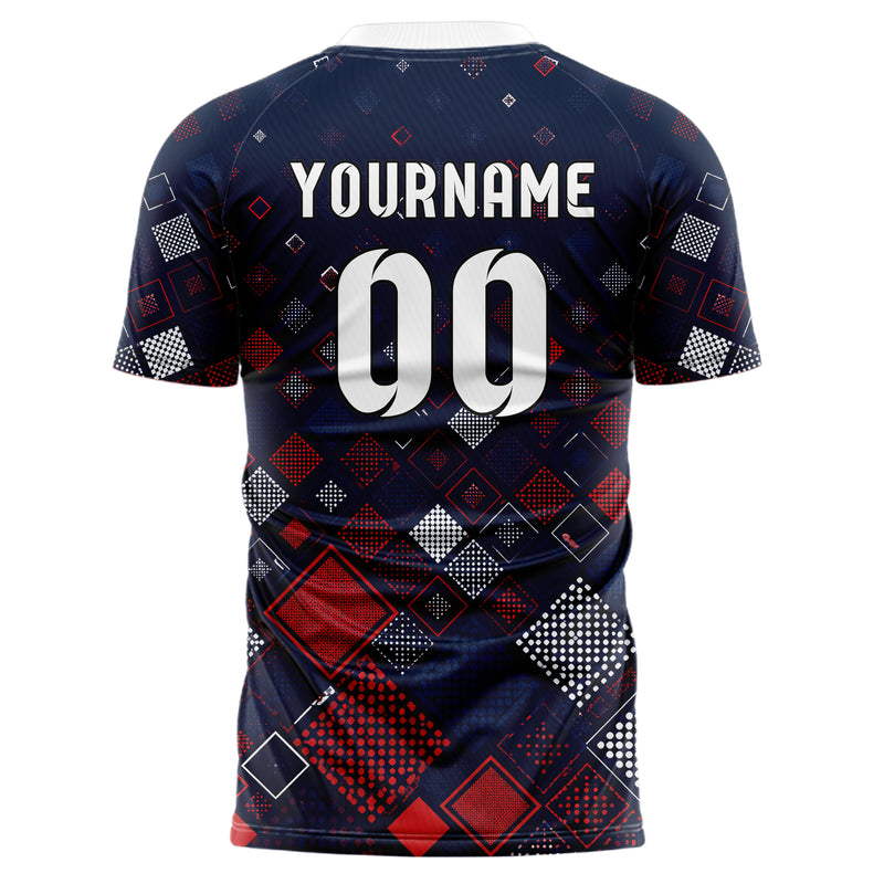 Marineblau klassisches Rauten Square Grid Design 01-0461 individuelles Fußballtrikot back