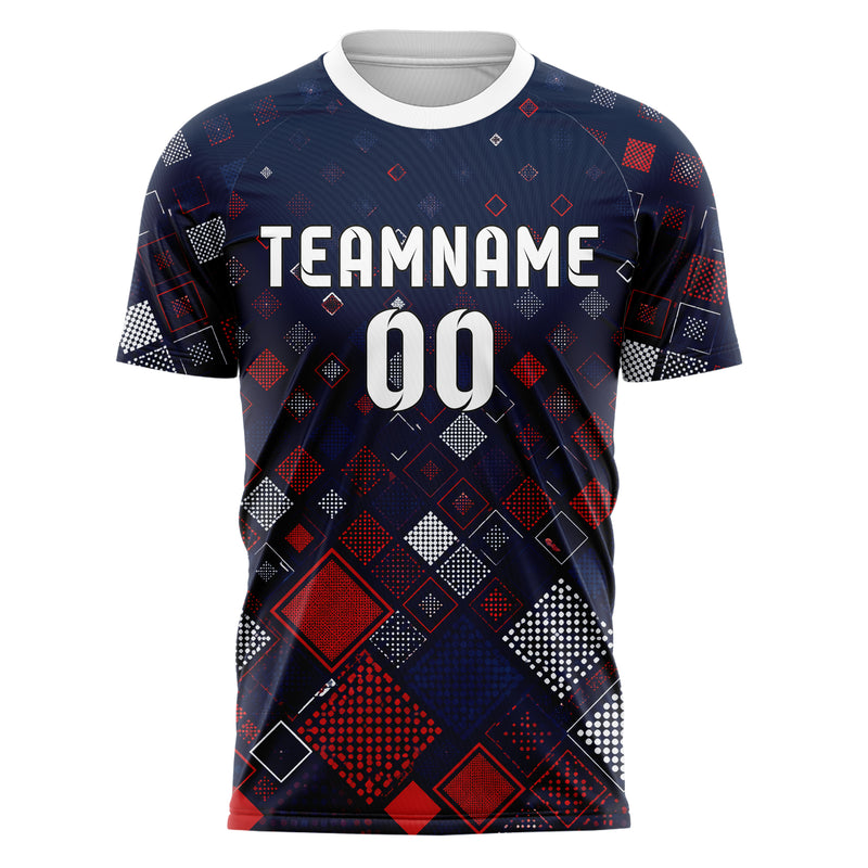 Marineblau klassisches Rauten Square Grid Design 01-0461 individuelles Fußballtrikot front
