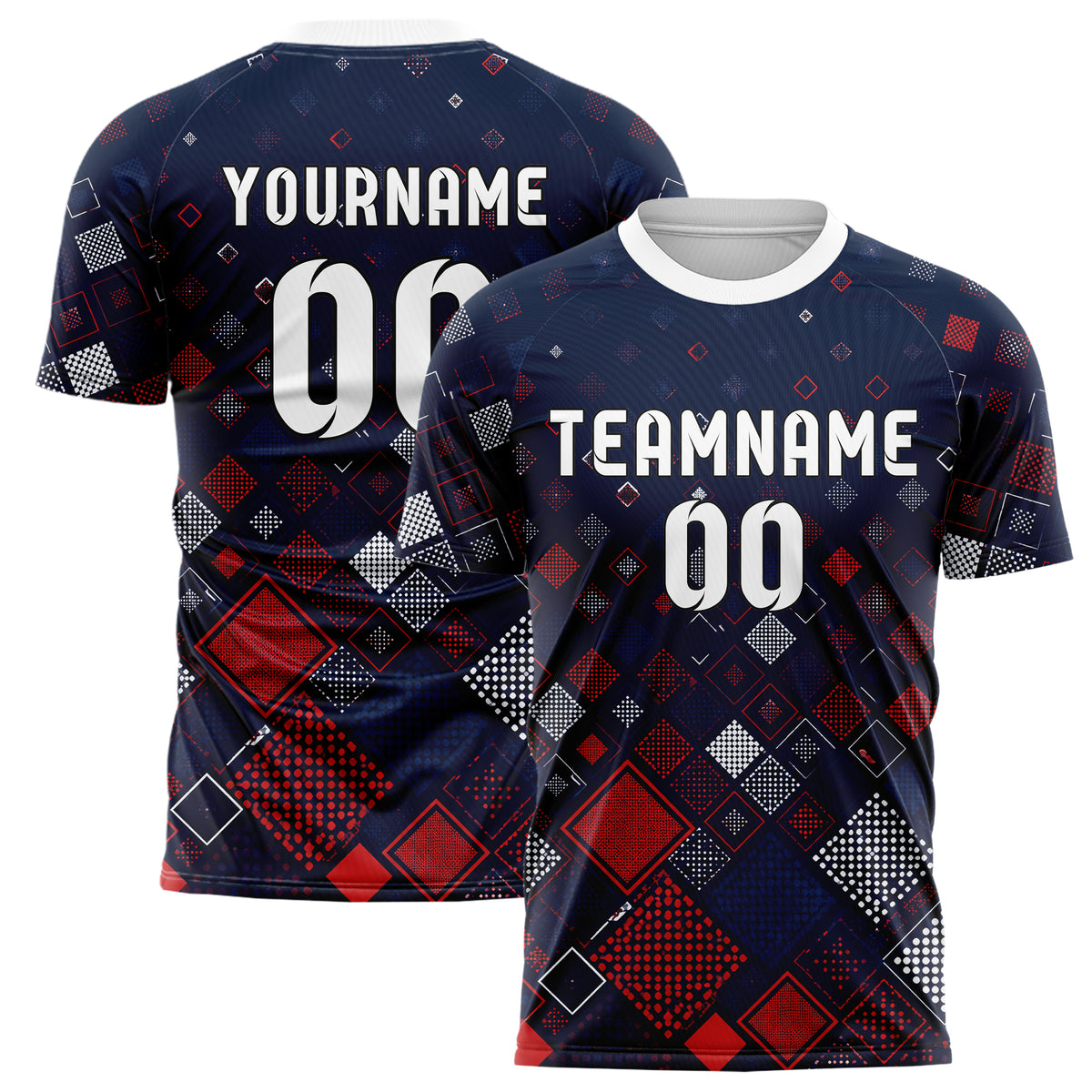 Marineblau klassisches Rauten Square Grid Design 01-0461 individuelles Fußballtrikot main
