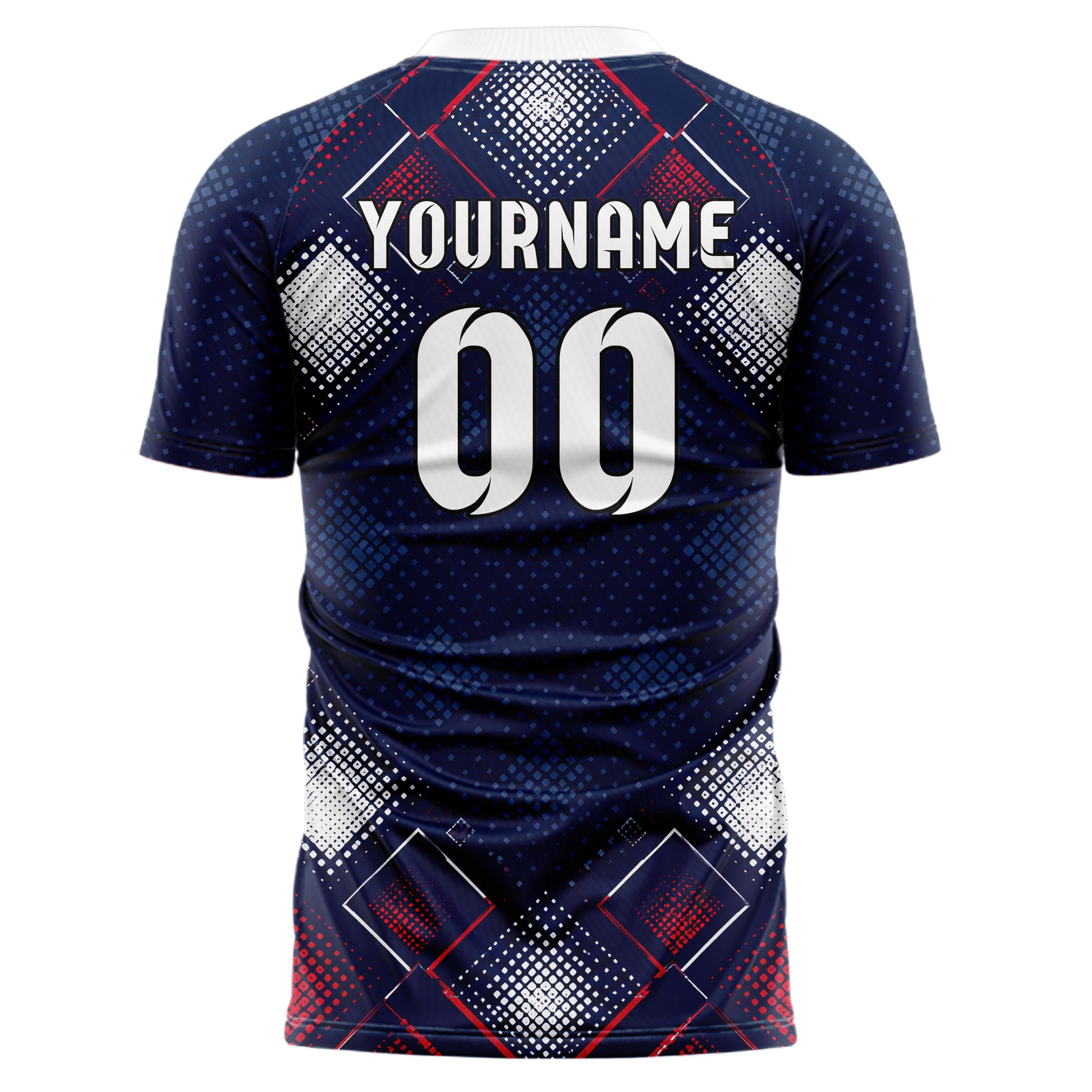 Marineblau klassisches Rauten Square Grid Design 01-0485 individuelles Fußballtrikot back