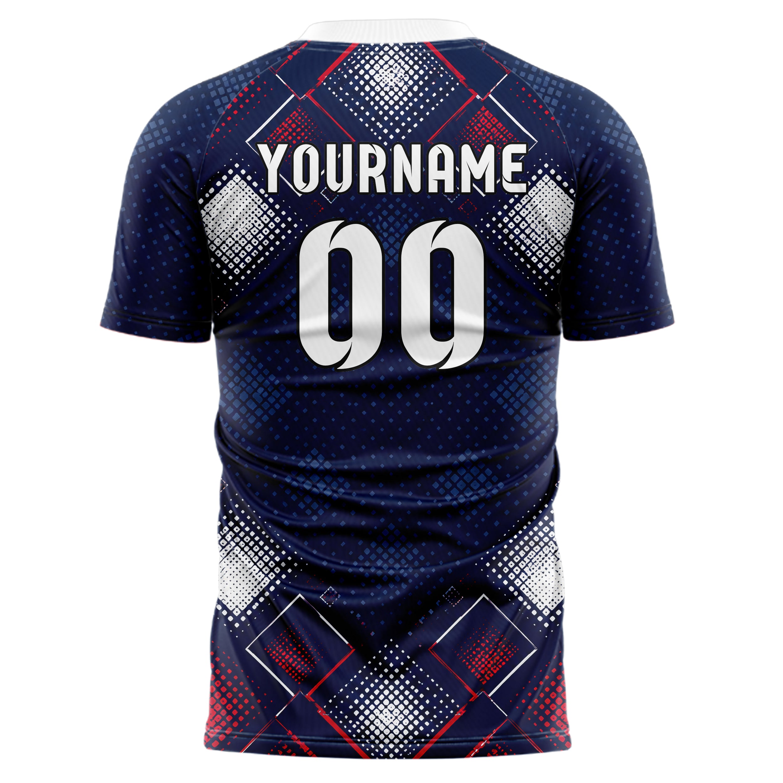 Marineblau klassisches Rauten Square Grid Design 01-0485 individuelles Fußballtrikot back