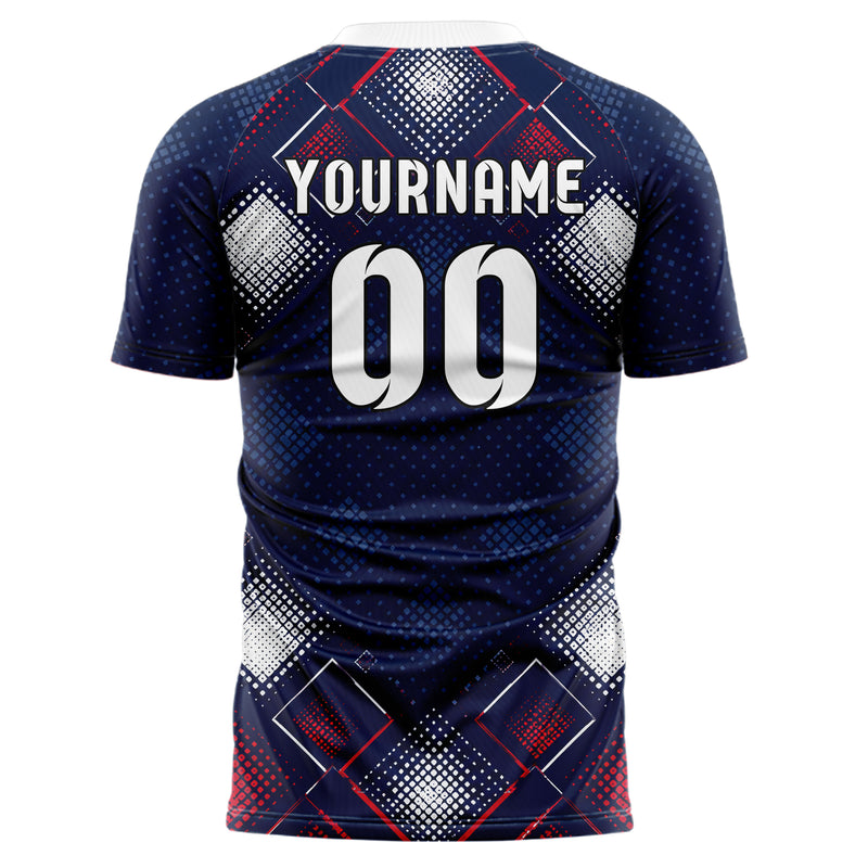 Marineblau klassisches Rauten Square Grid Design 01-0485 individuelles Fußballtrikot back