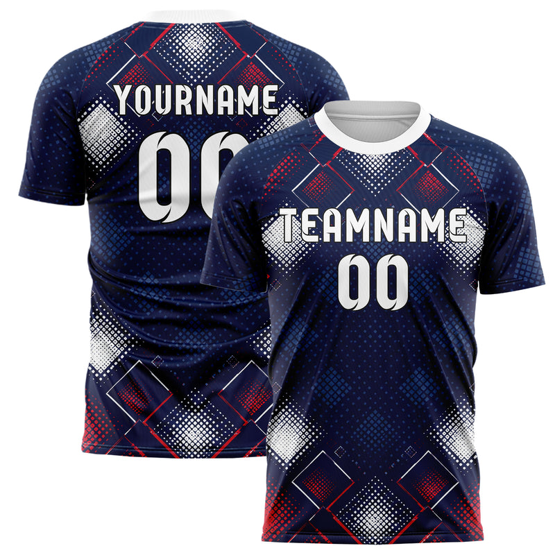 Marineblau klassisches Rauten Square Grid Design 01-0485 individuelles Fußballtrikot main