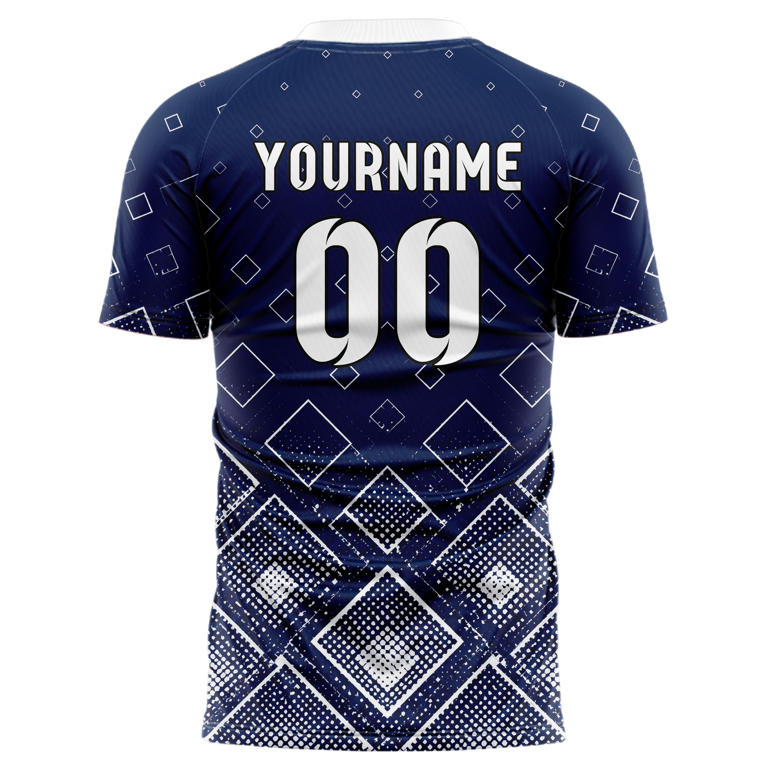 Marineblau klassisches Rauten dichter Verlauf von unten Design 01-0055 individuelles Fußballtrikot back