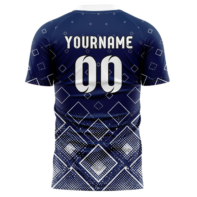 Marineblau klassisches Rauten dichter Verlauf von unten Design 01-0055 individuelles Fußballtrikot back