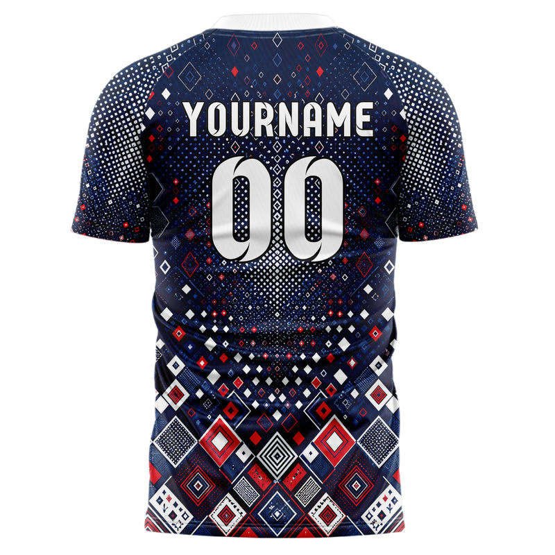 Marineblau klassisches Rauten radialer Center Fade Design 01-0185 individuelles Fußballtrikot back