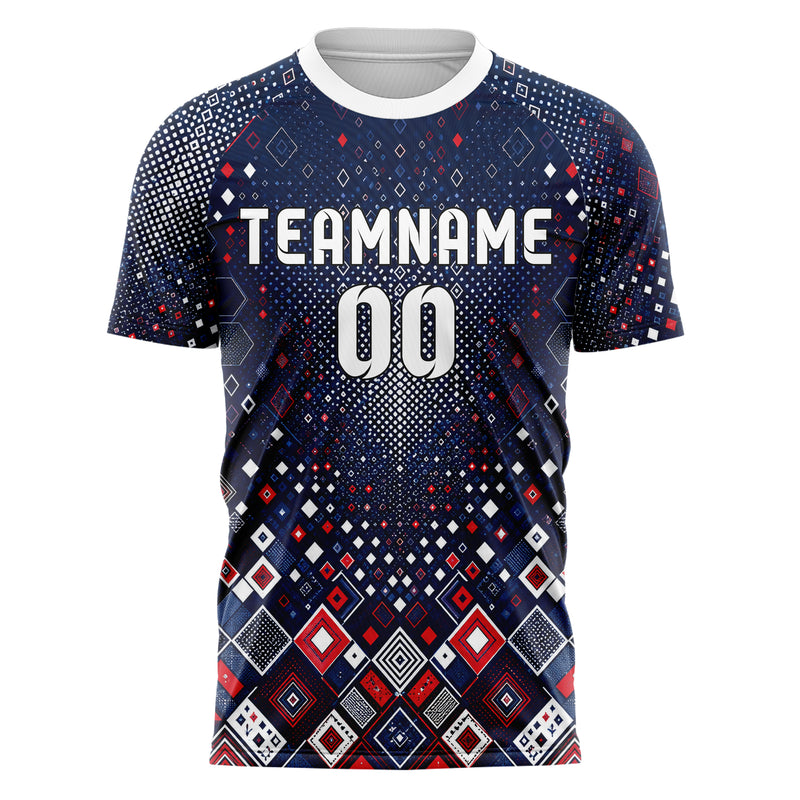 Marineblau klassisches Rauten radialer Center Fade Design 01-0185 individuelles Fußballtrikot front