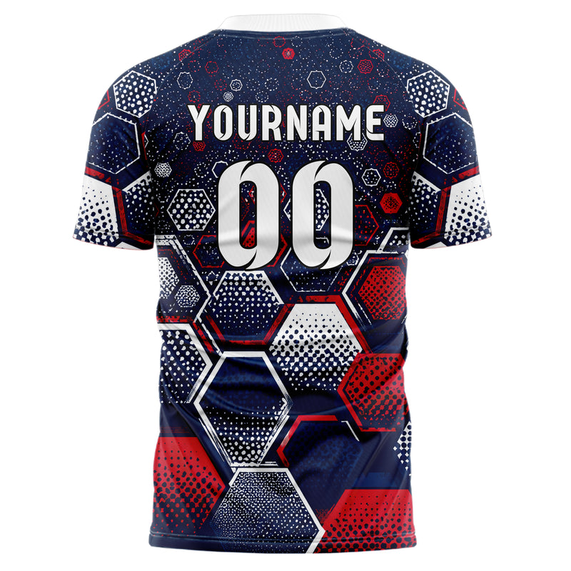 Marineblau klassisches Rauten hexagonale Panels Design 01-0110 individuelles Fußballtrikot back