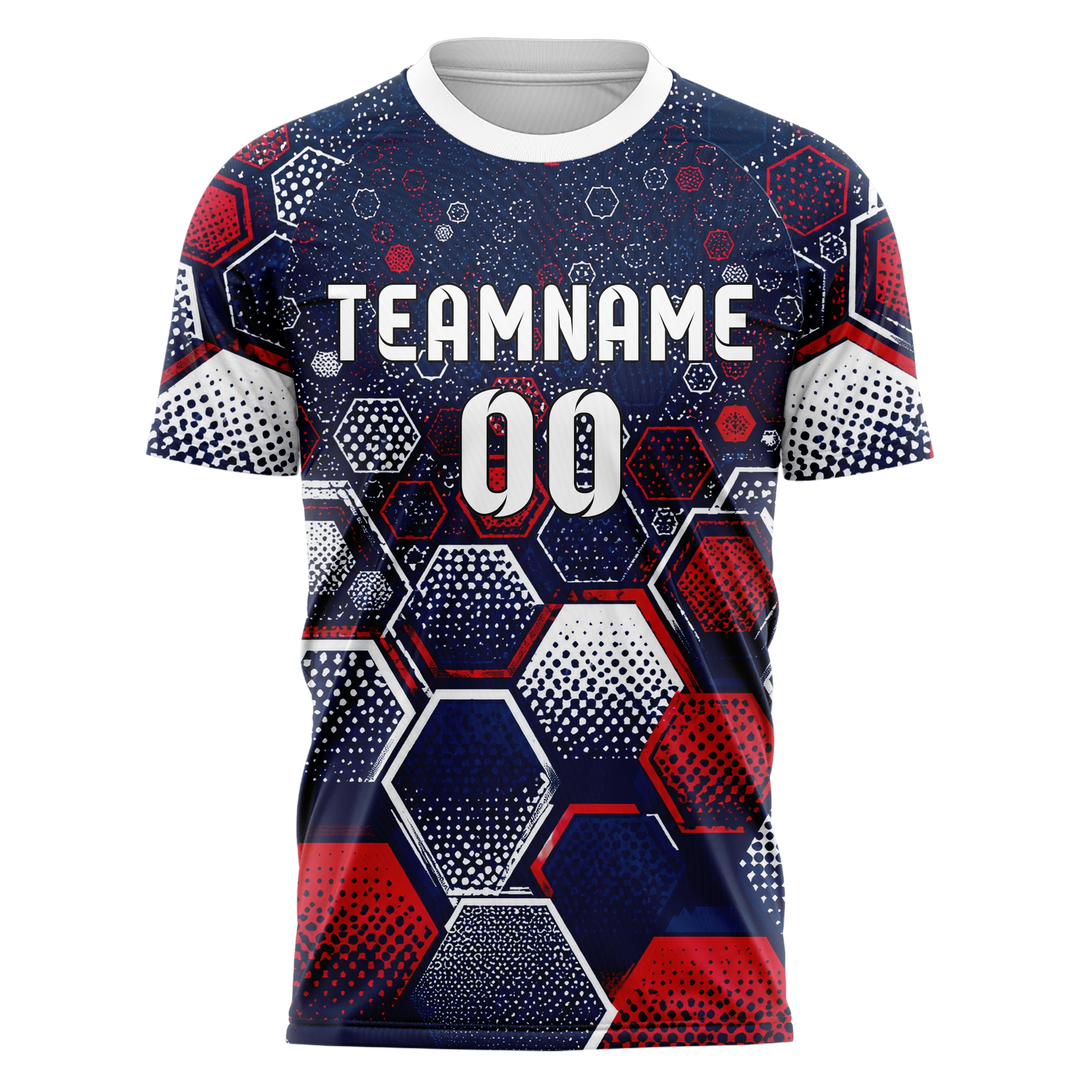 Marineblau klassisches Rauten hexagonale Panels Design 01-0110 individuelles Fußballtrikot front