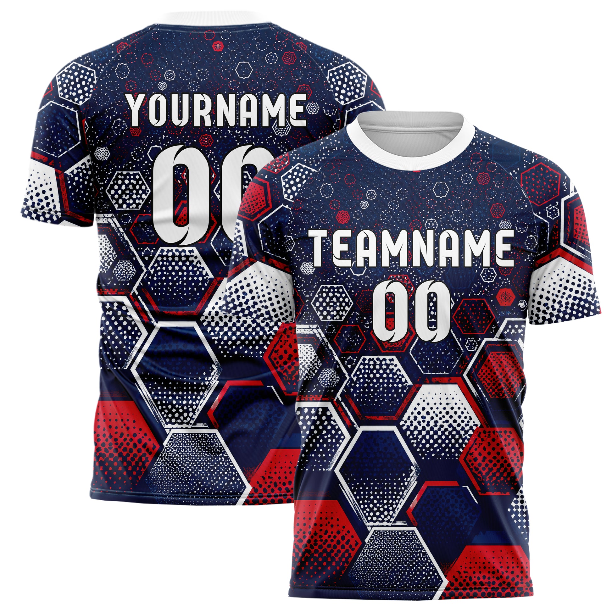 Marineblau klassisches Rauten hexagonale Panels Design 01-0110 individuelles Fußballtrikot main
