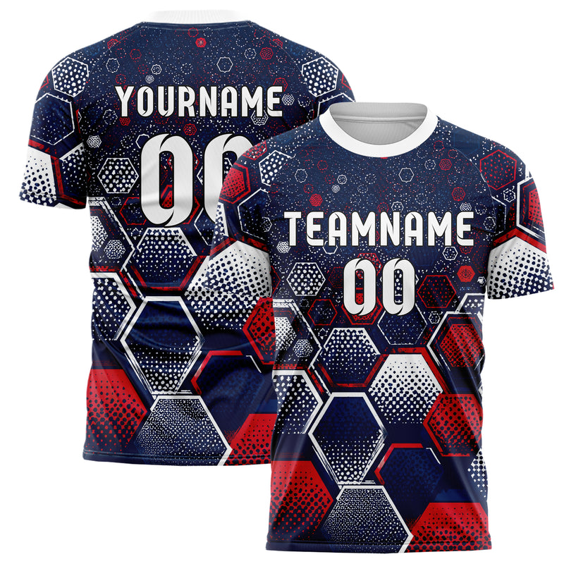 Marineblau klassisches Rauten hexagonale Panels Design 01-0110 individuelles Fußballtrikot main