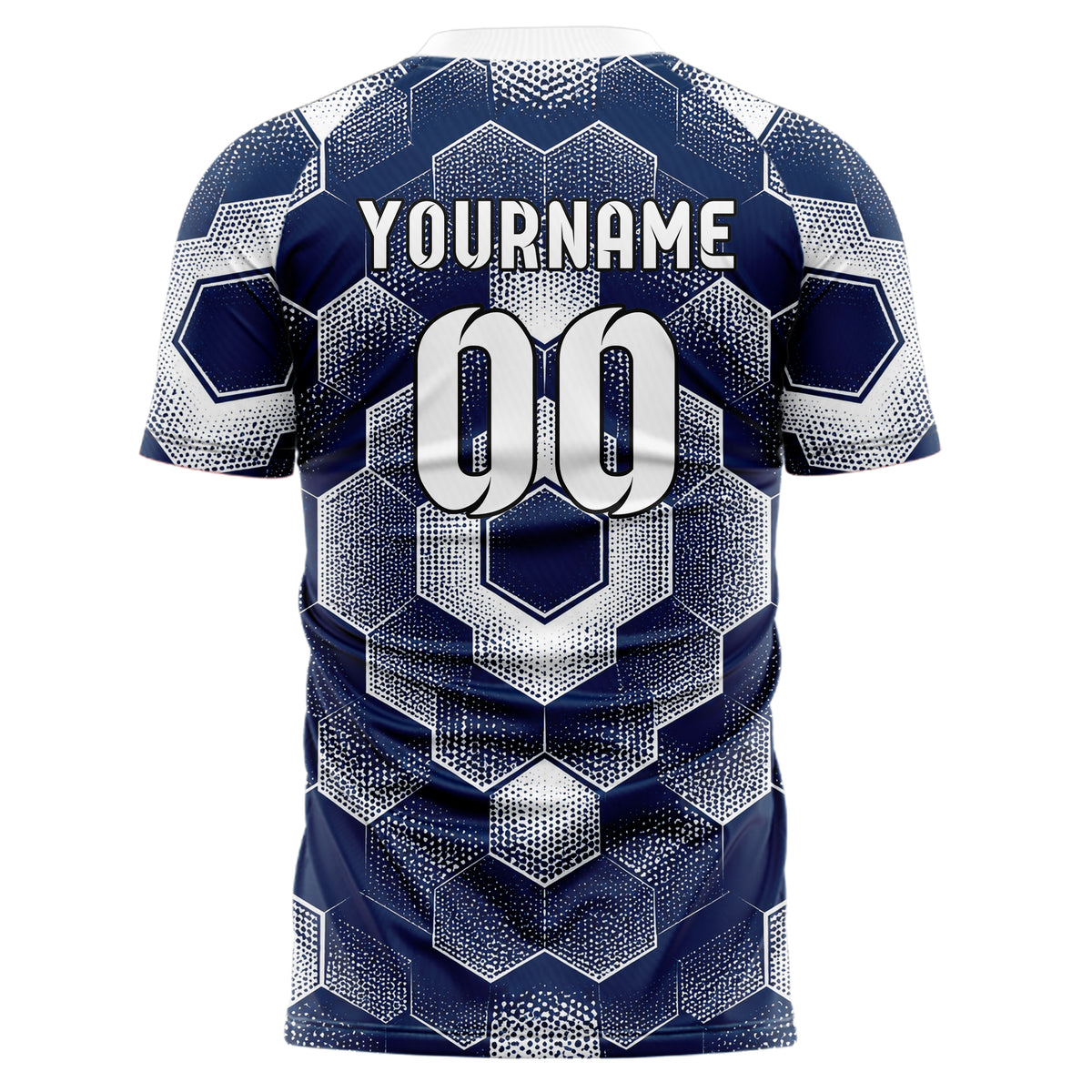 Marineblau klassisches Rauten hexagonale Panels Design 01-0214 individuelles Fußballtrikot back
