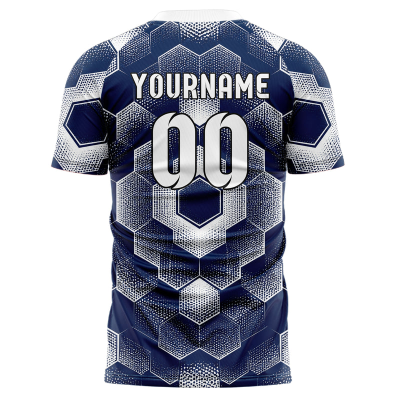 Marineblau klassisches Rauten hexagonale Panels Design 01-0214 individuelles Fußballtrikot back