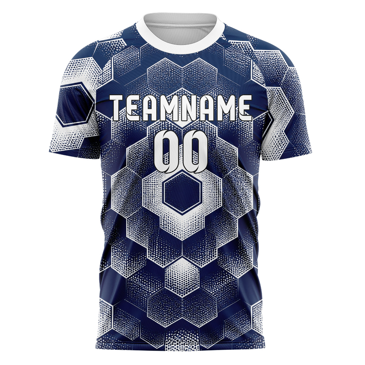 Marineblau klassisches Rauten hexagonale Panels Design 01-0214 individuelles Fußballtrikot front