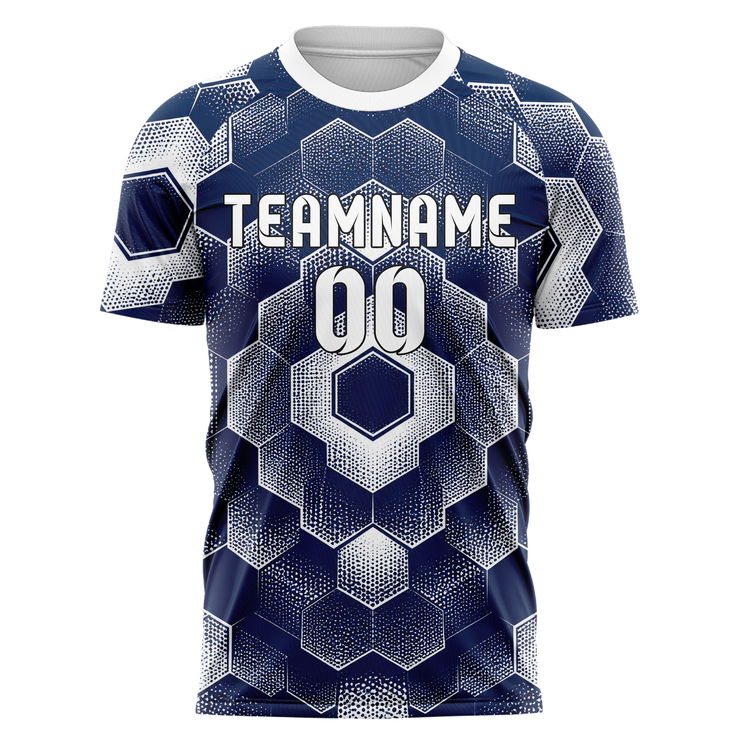 Marineblau klassisches Rauten hexagonale Panels Design 01-0214 individuelles Fußballtrikot front