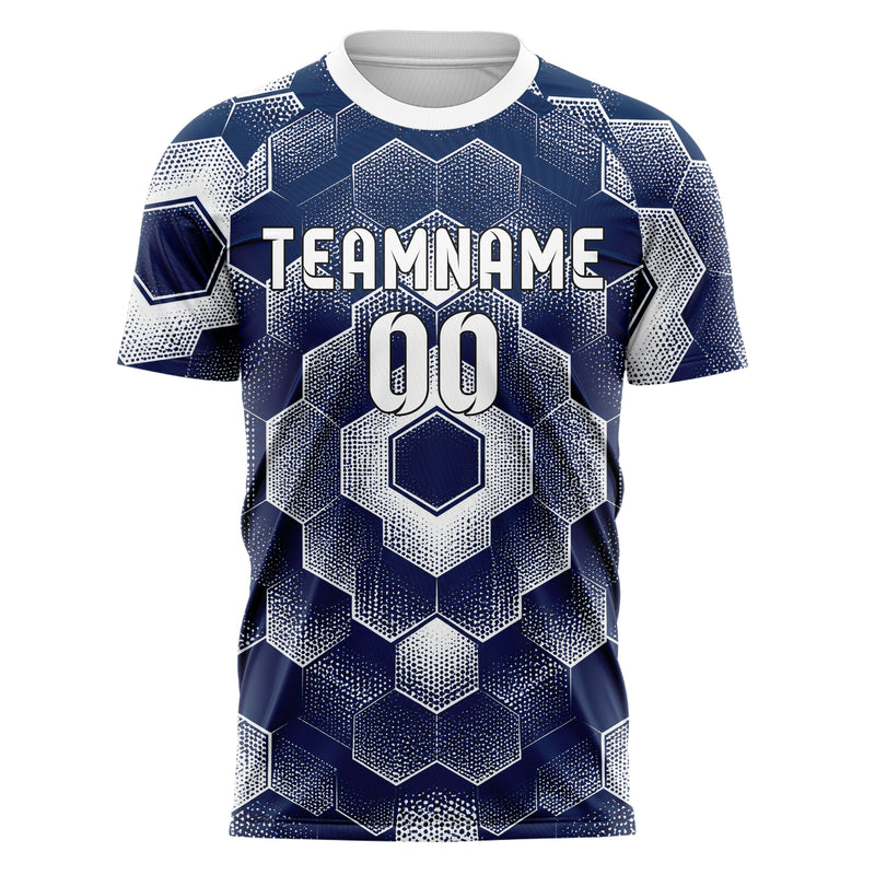 Marineblau klassisches Rauten hexagonale Panels Design 01-0214 individuelles Fußballtrikot front