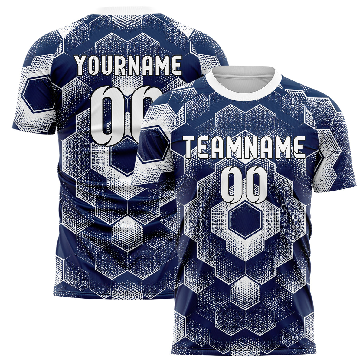 Marineblau klassisches Rauten hexagonale Panels Design 01-0214 individuelles Fußballtrikot main