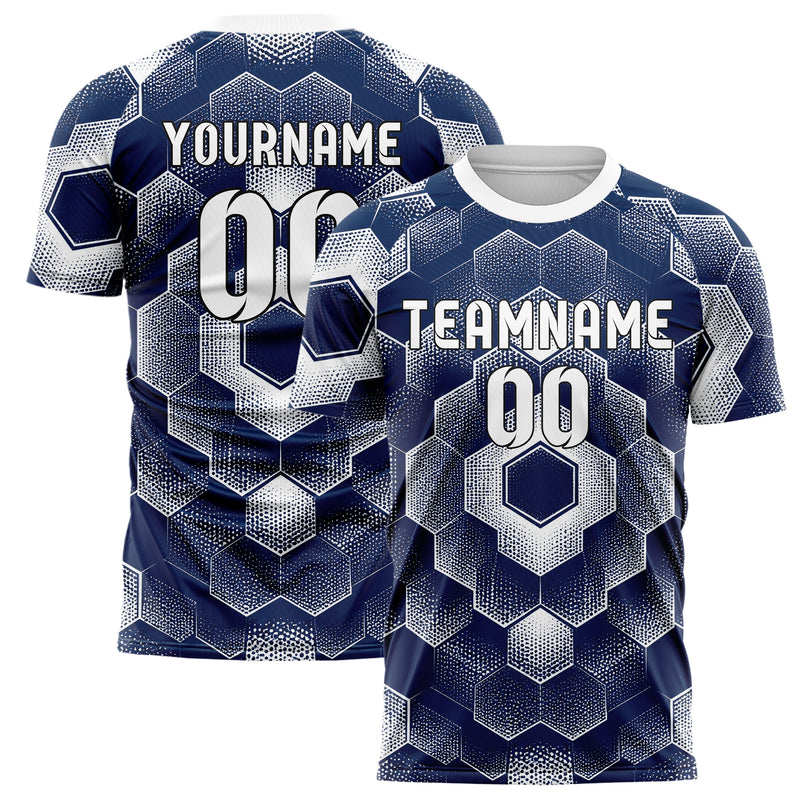 Marineblau klassisches Rauten hexagonale Panels Design 01-0214 individuelles Fußballtrikot main