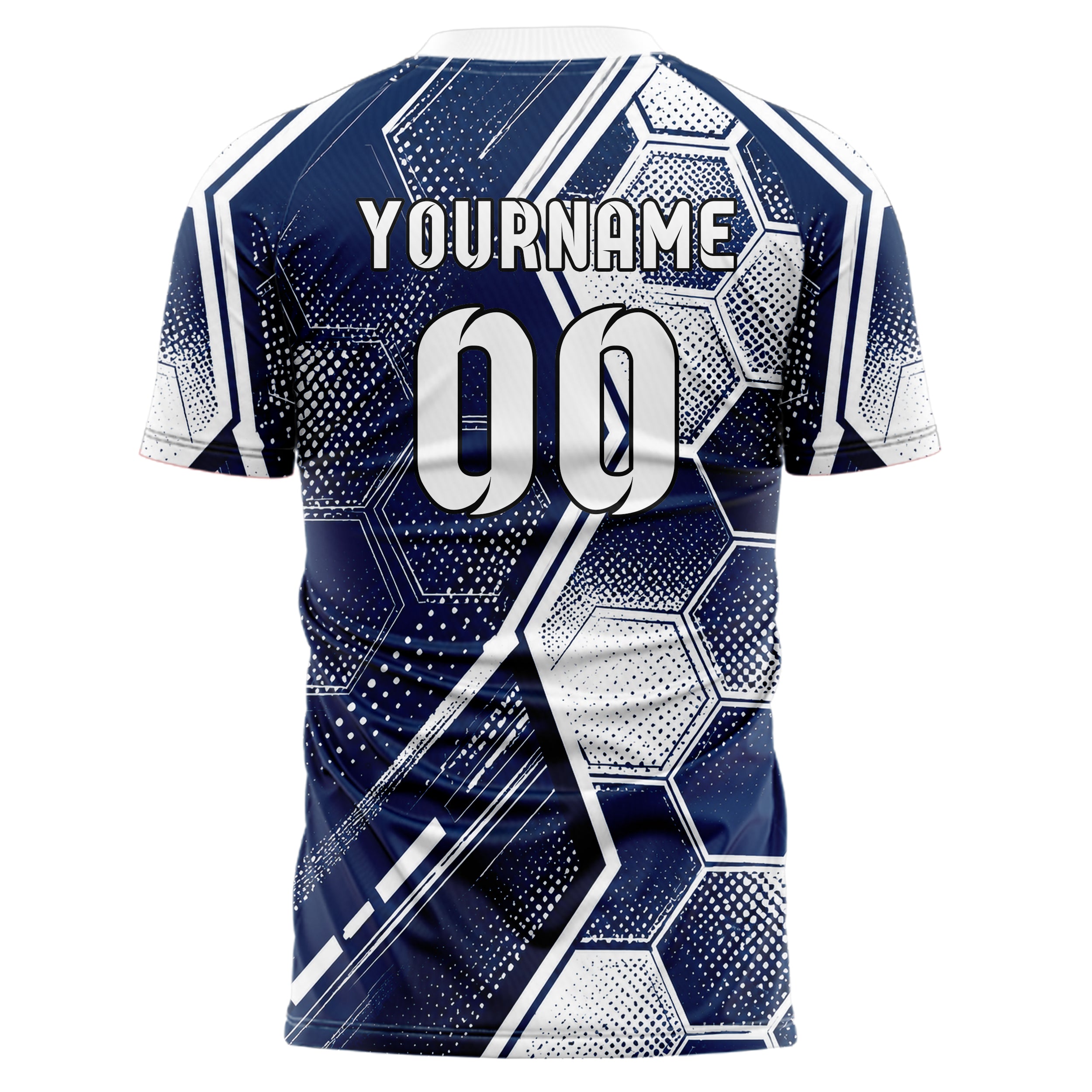 Marineblau klassisches Rauten hexagonale Panels Design 01-0430 individuelles Fußballtrikot back